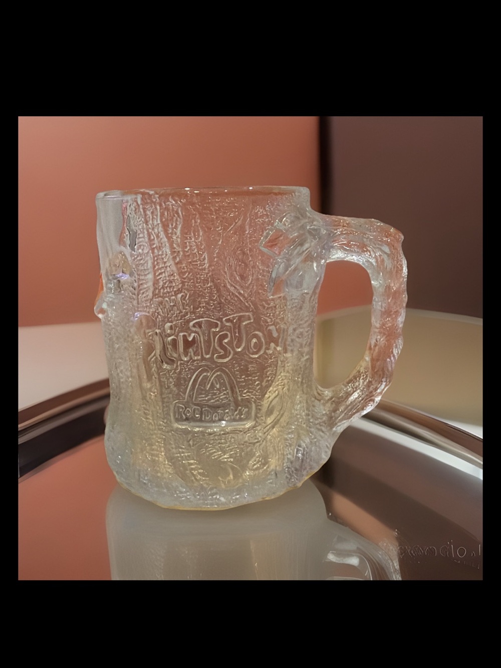 Flintstones RocDonalds 1993 3D France Fred Barney Clear Frost Coffee Cup Mug